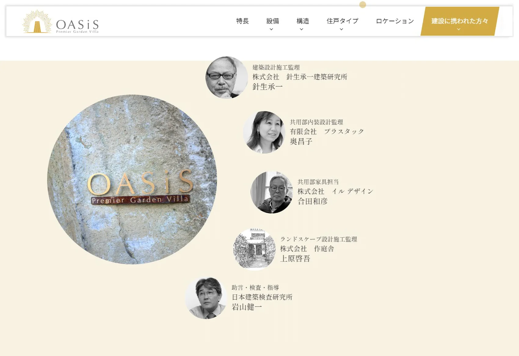"OASiS"ホームページの 「建設に携われた方々(Collaborator)」のページ